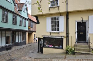 Stamp shop on the corner of Elm Hill in Norwich 