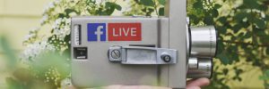 Vintage camera with facebook live on the side